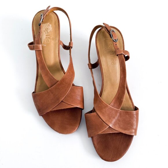 Coclico Demi Wedge Tan Leather Sandals Size 39.5 (US 8.5 or 9) - Picture 1 of 9
